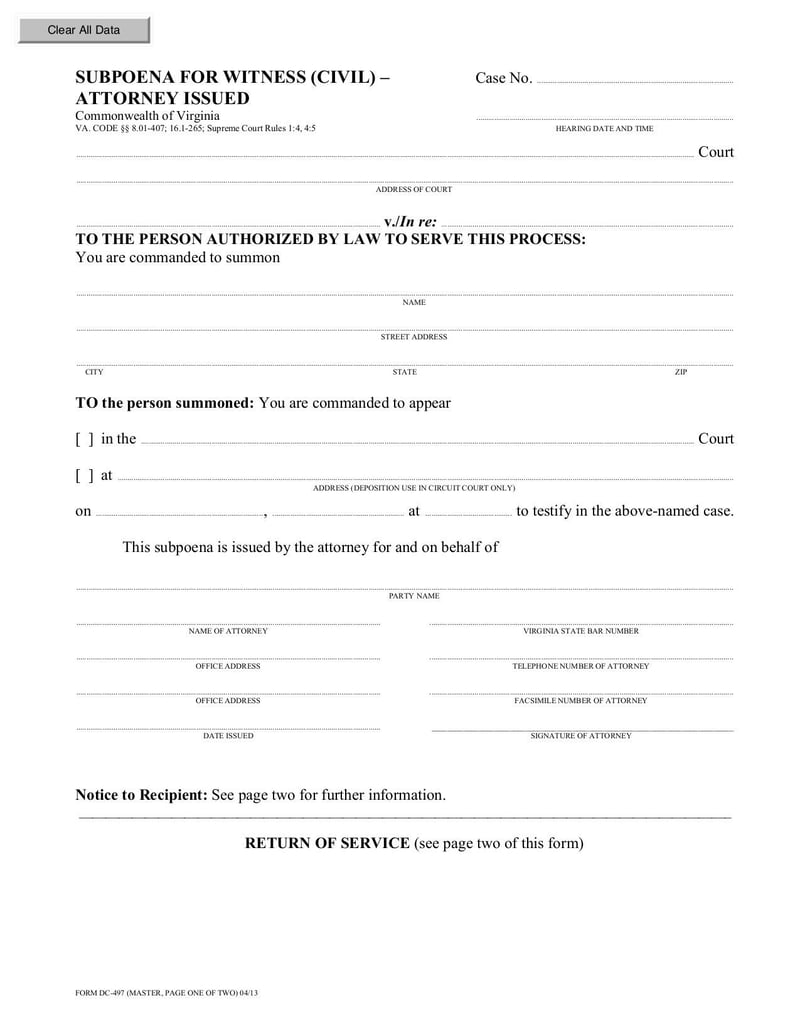 Subpoena for Witness Form DC-497 | Fill and sign online with Lumin