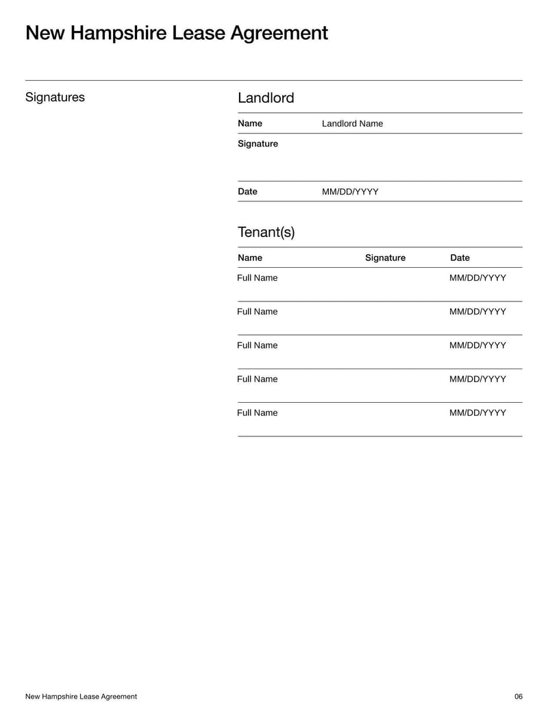 Large thumbnail of New Hampshire Lease Agreement Template