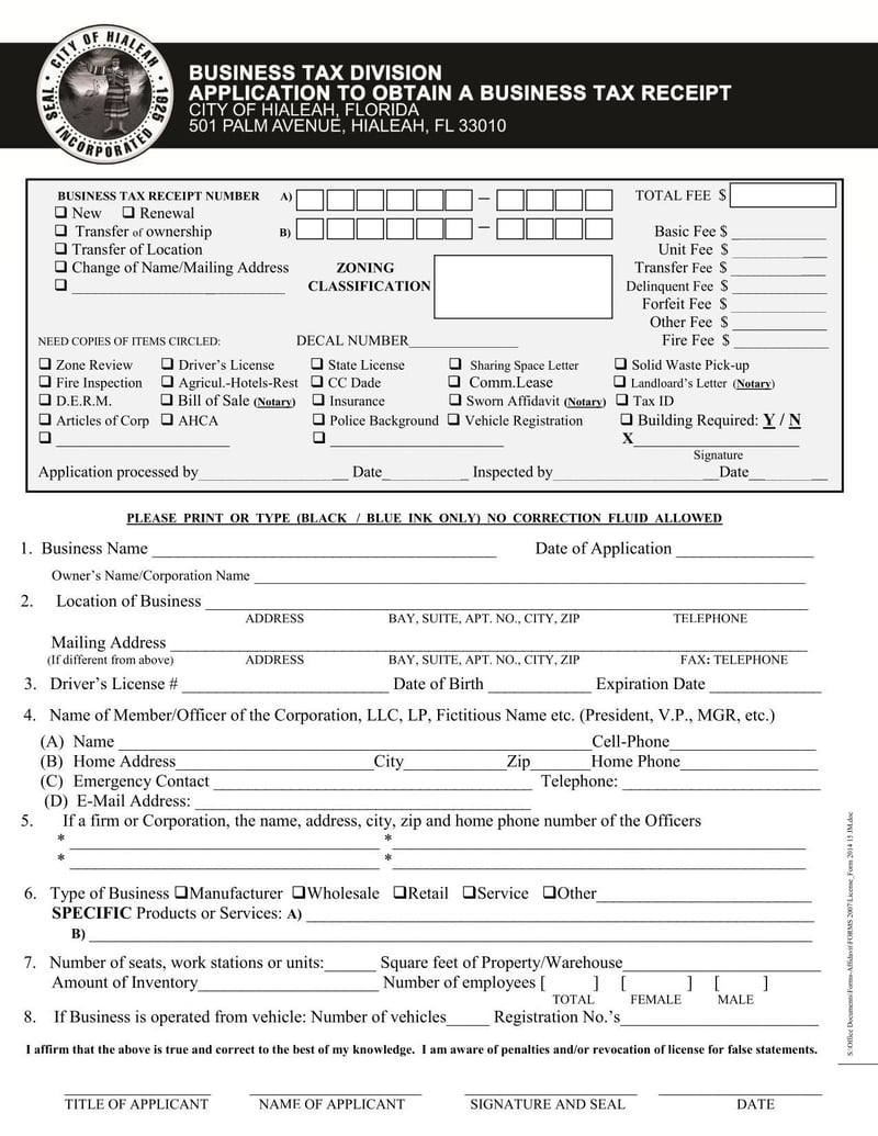 Large thumbnail of Hialeah Business Tax Receipt Application