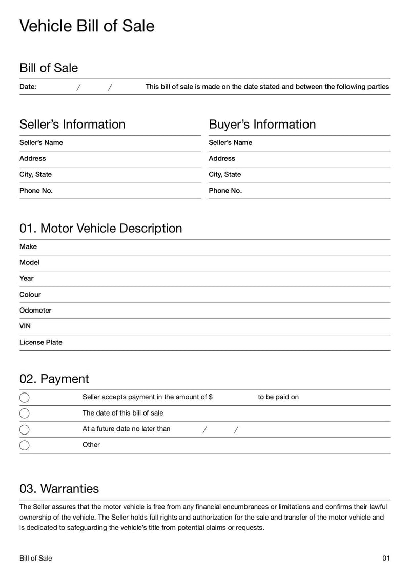 Vehicle Bill of Sale Template | Fill and sign online with Lumin for Free Vehicle Bill Of Sale Form Free Printable
