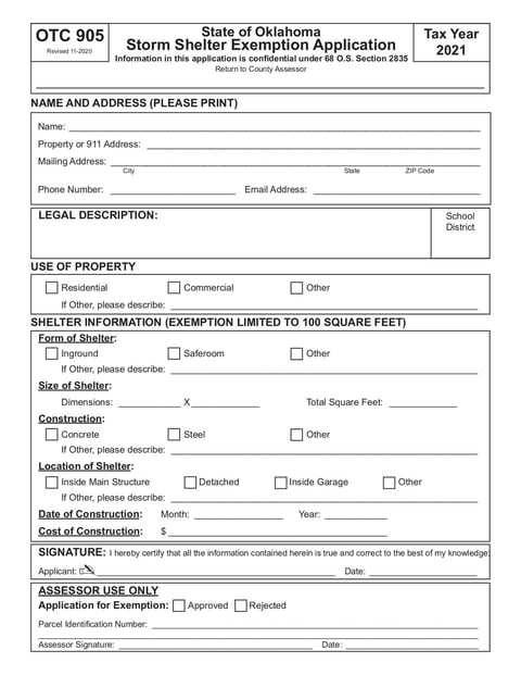 Form 905 Storm Shelter Exemption Application | Fill and sign 