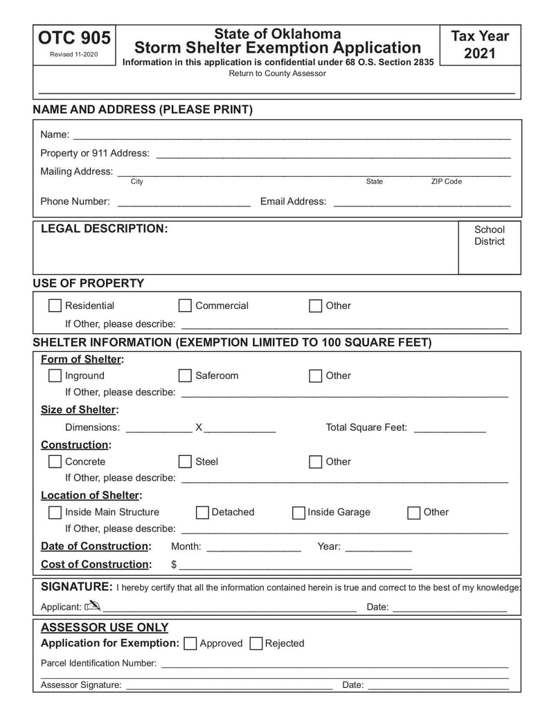 Large thumbnail of Form 905 Storm Shelter Exemption Application - Nov 2020