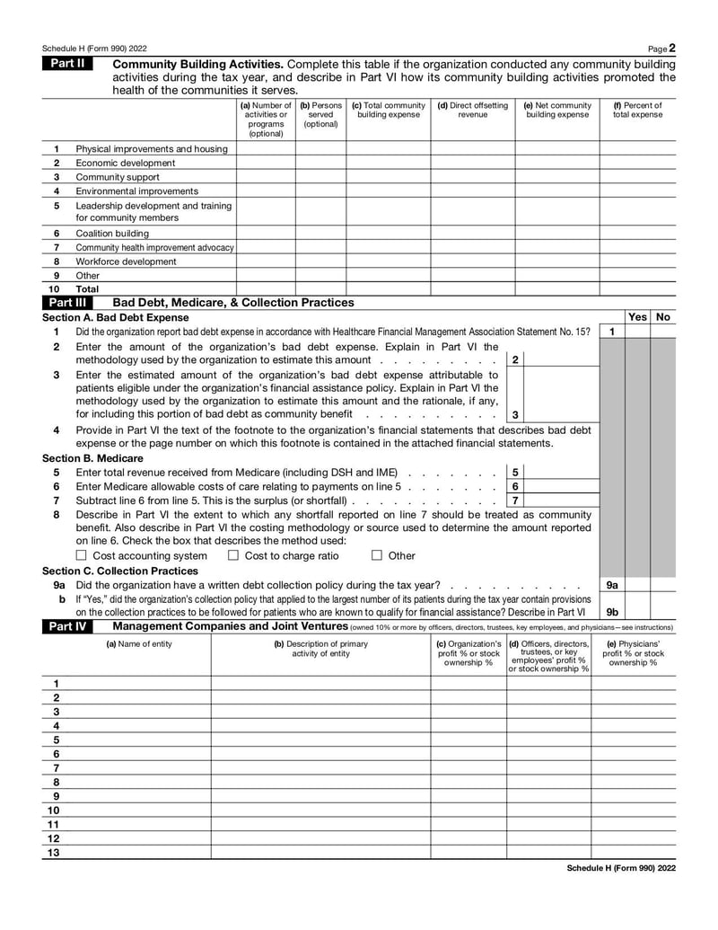 Large thumbnail of Schedule H (Form 990) - Nov 2022