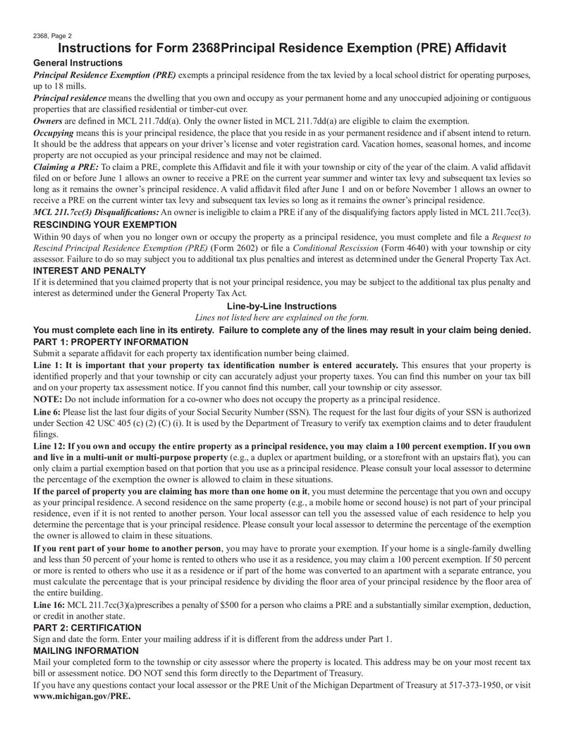 Large thumbnail of Form 2368 PRE Affidavit - Jan 2018