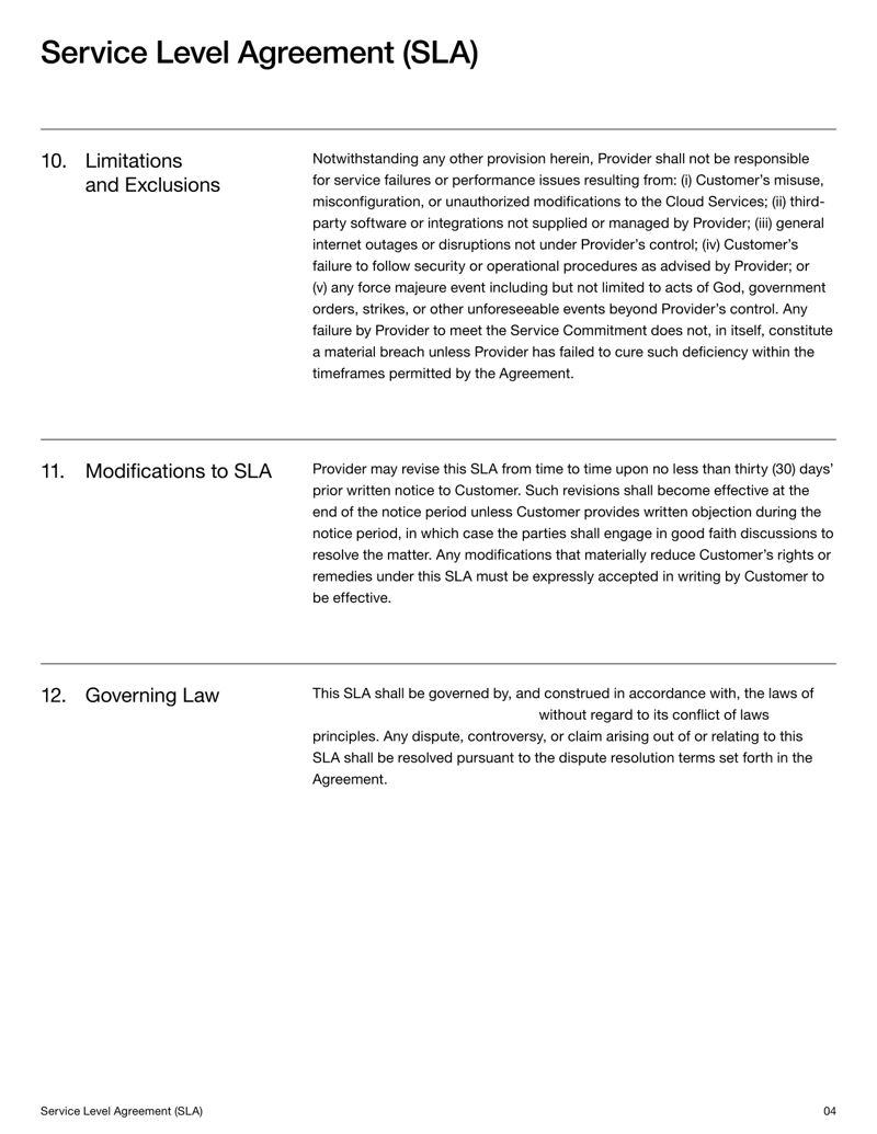 Service Level Agreement in Cloud Computing with uptime targets, support timelines and data protection terms