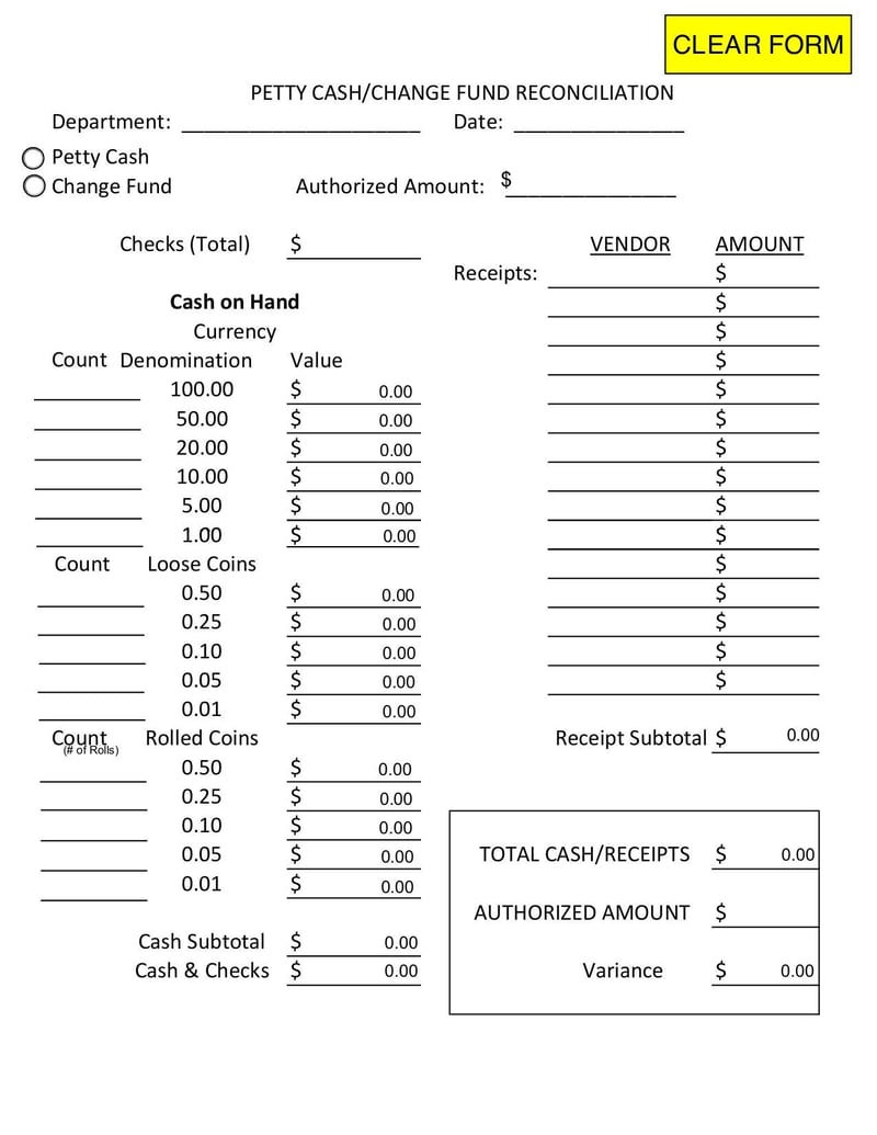 petty cash/change fund reconciliation form | fill online with lumin