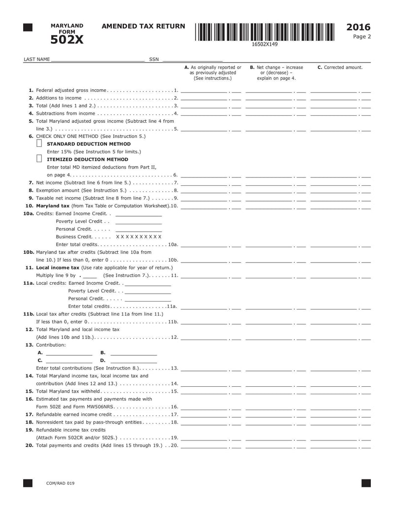 Large thumbnail of Maryland Form 502X - Nov 2017
