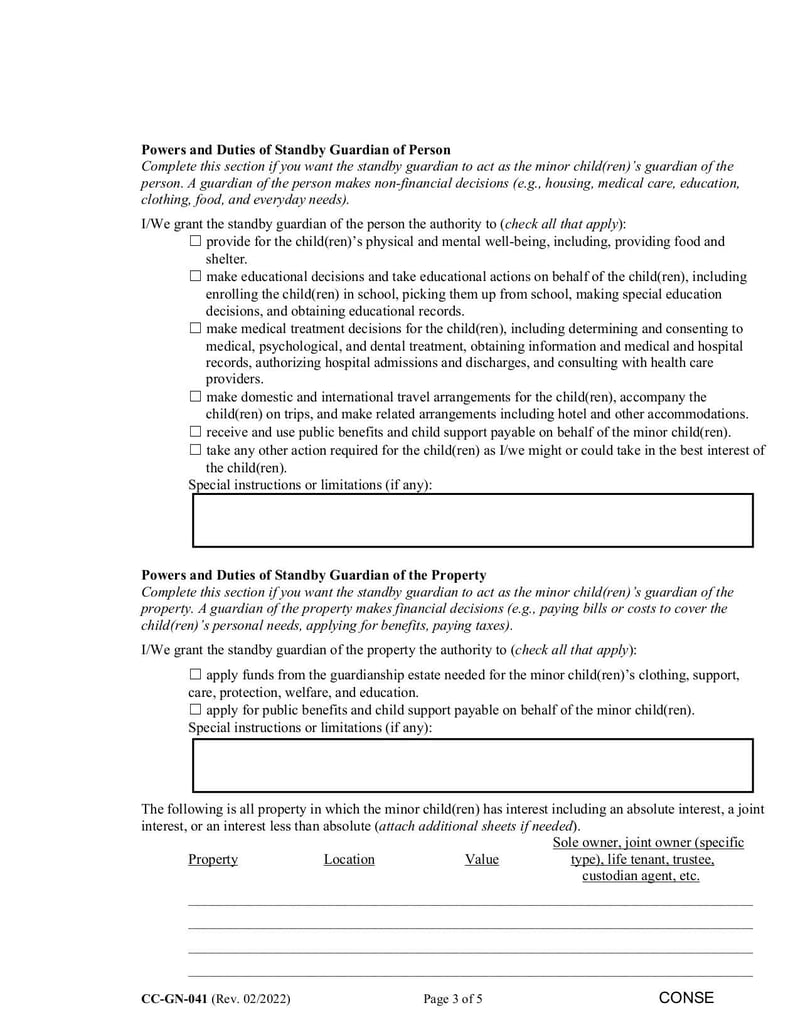 Large thumbnail of Parental Designation (Form CC-GN-041) - Feb 2022