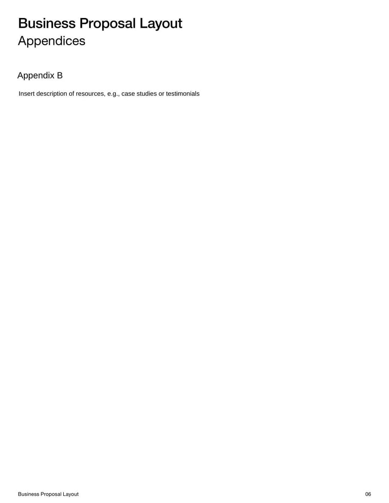 Business Proposal Layout for structuring a proposal to present to stakeholders or clients