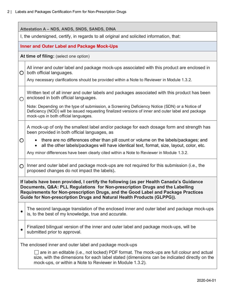Large thumbnail of Labels Packages Certification Form for Non-Prescription Drugs - Feb 2020