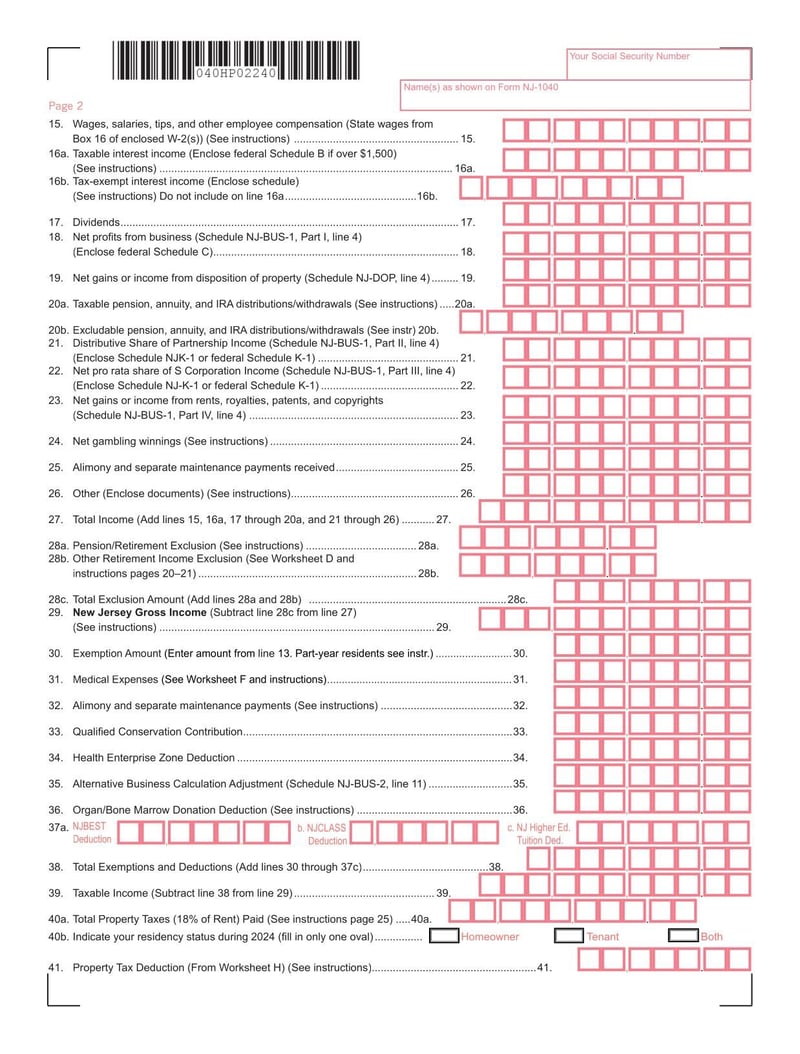 Large thumbnail of Form NJ-1040 - 2024
