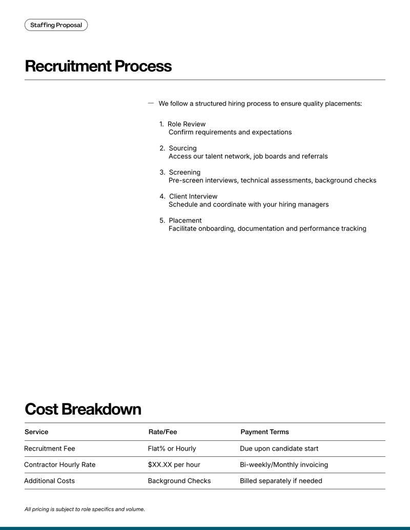 Staffing Proposal Template for agencies presenting workforce solutions to clients