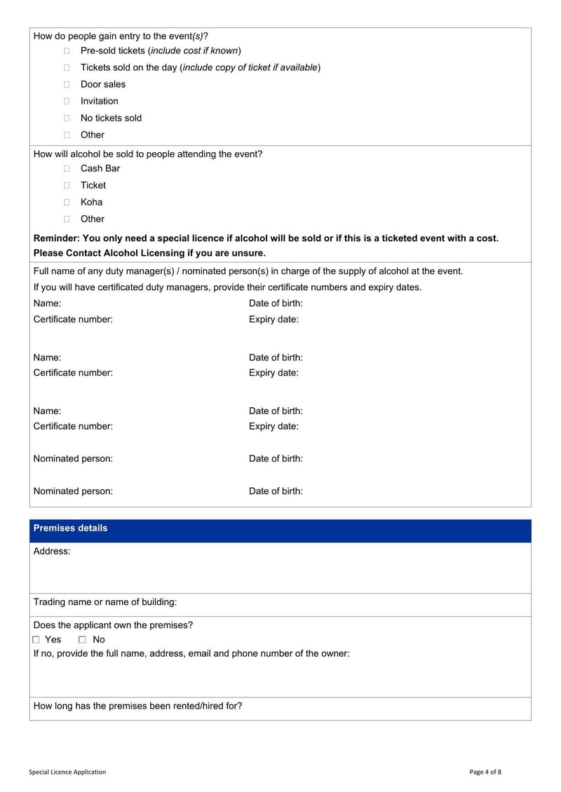 Large thumbnail of New Zealand Application for Special Licence (Premises)