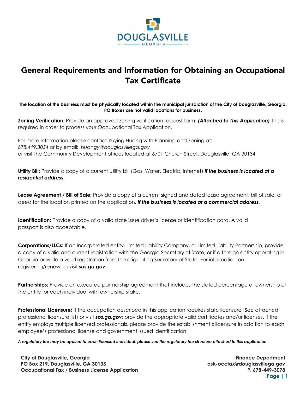 Douglasville Occupational Tax Registration Application | Fill and 
