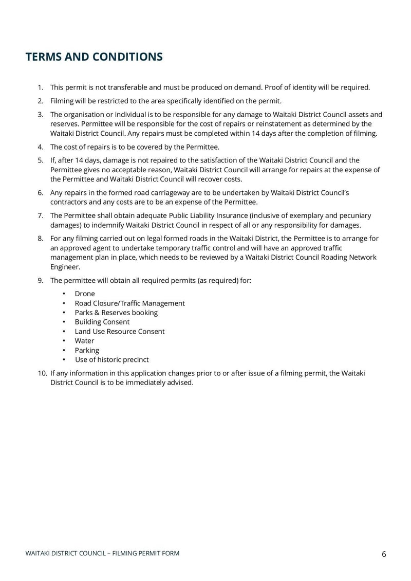 Large thumbnail of Waitaki District Filming Approval Application Form - Sep 2021