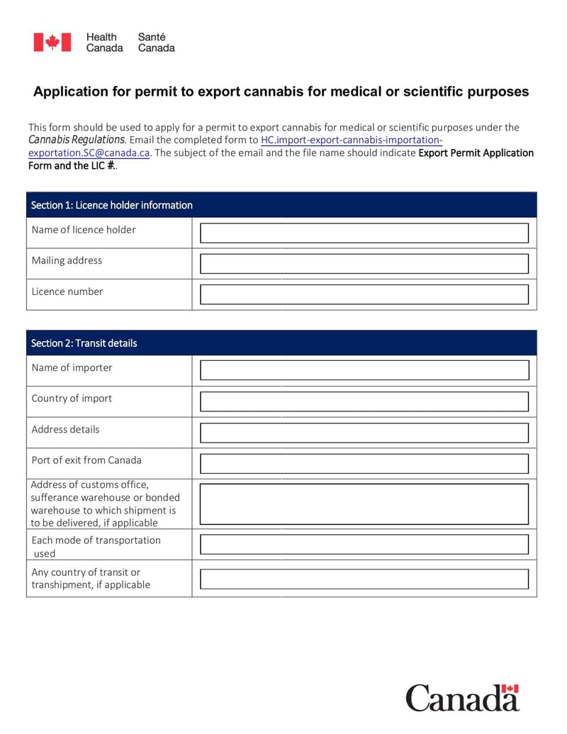 Large thumbnail of Application for Permit to Export Cannabis for Medical or Scientific Purposes - Jan 2020