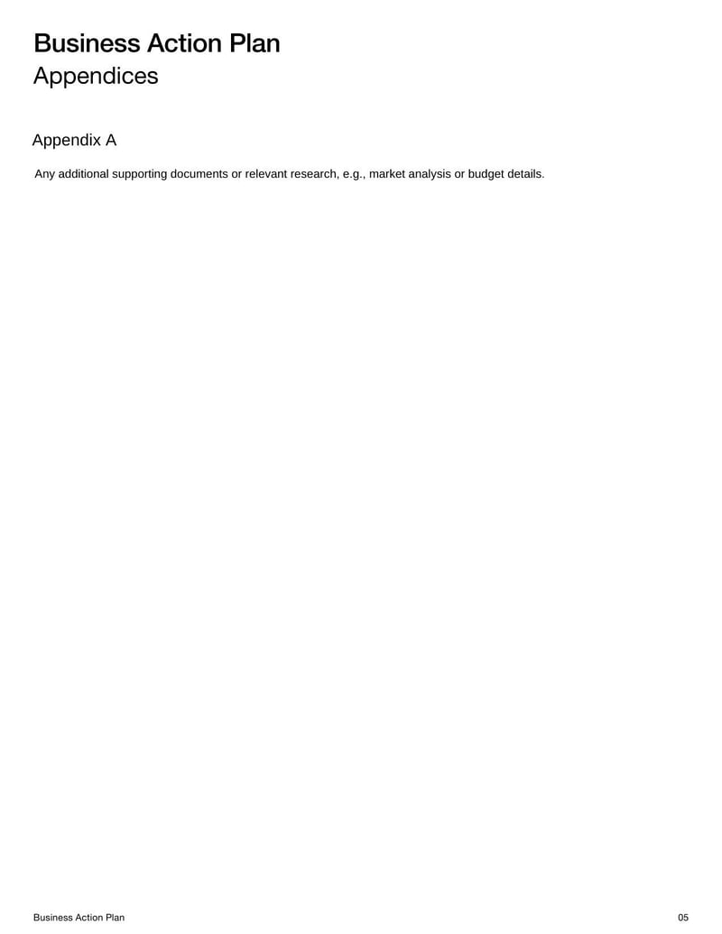 Business Action Plan Template for outlining steps to achieve business objectives