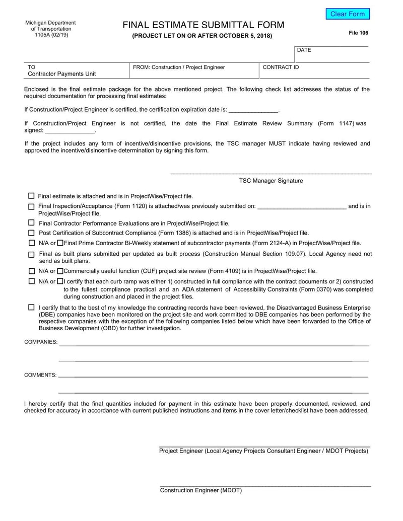 Large thumbnail of MDOT Form 1105A