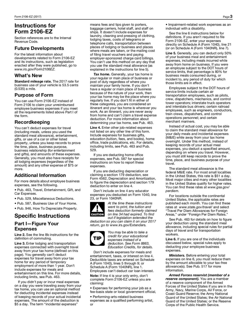 Large thumbnail of Form 2106-EZ - Jan 2018