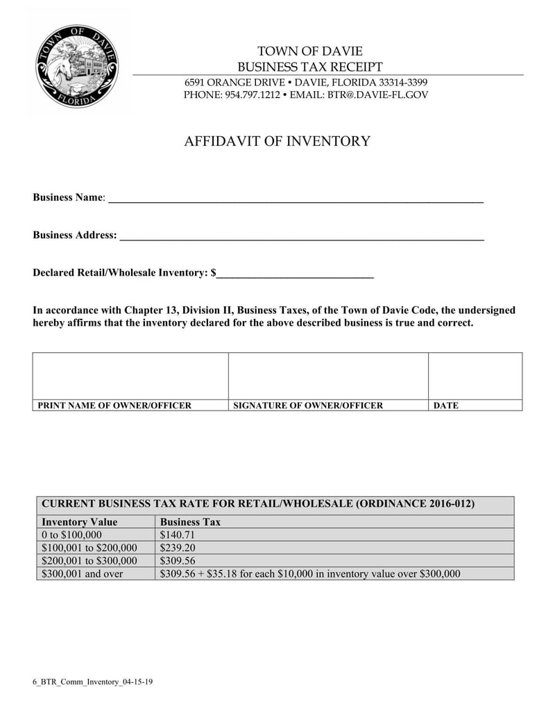 Large thumbnail of Town of Davie Business Tax Receipt Application