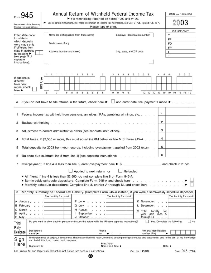 Large thumbnail of Form 945 - Jan 2003