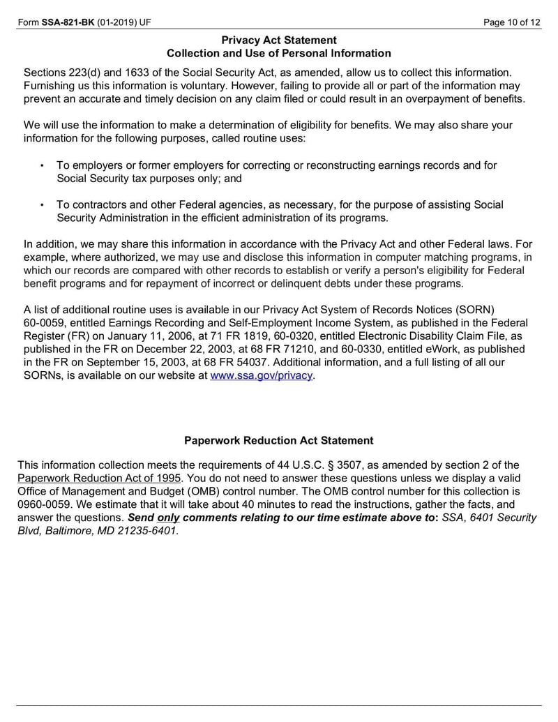 Large thumbnail of Work Activity Report (Form SSA-821-BK) - Jan 2019