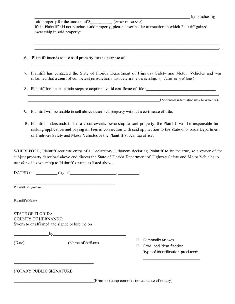 Large thumbnail of Hernando County Affidavit Vehicle Title Application