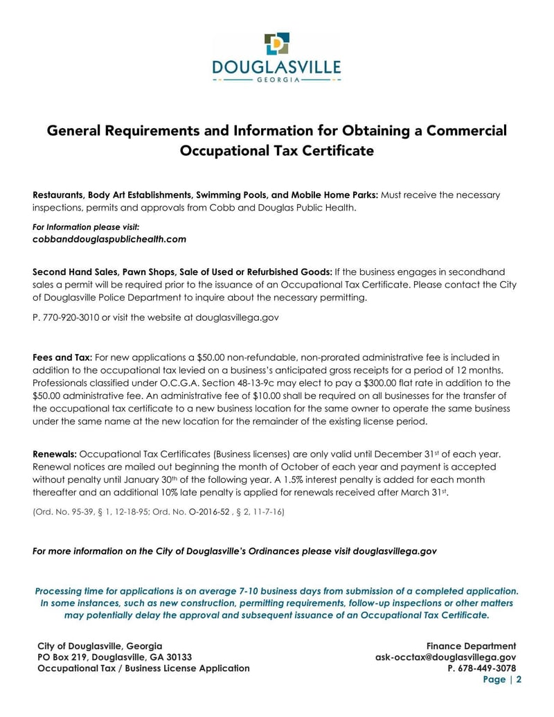 Large thumbnail of Douglasville Occupational Tax Registration Application