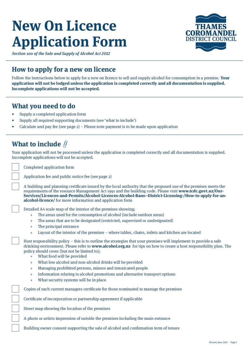 Large thumbnail of Alcohol On-Licence Application Form - Jun 2021