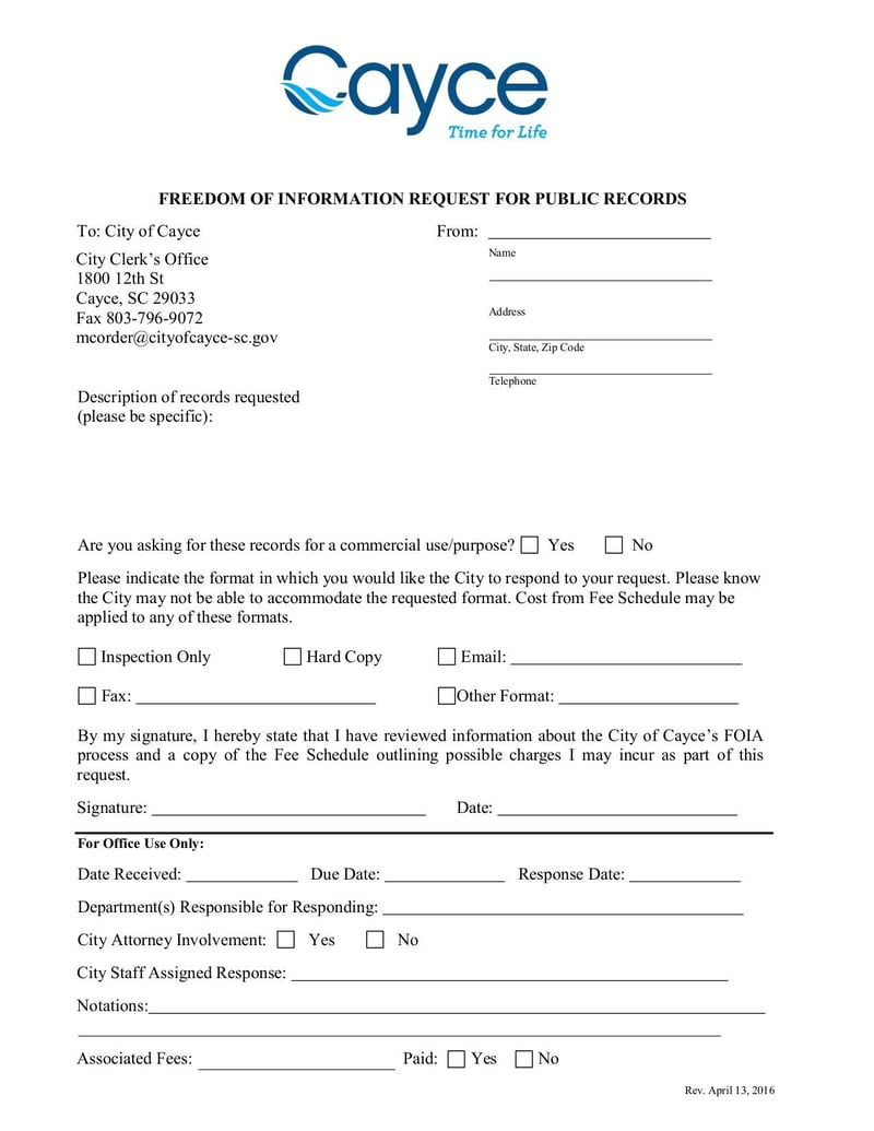 Large thumbnail of Freedom Of Information Request Form - Aug 2017