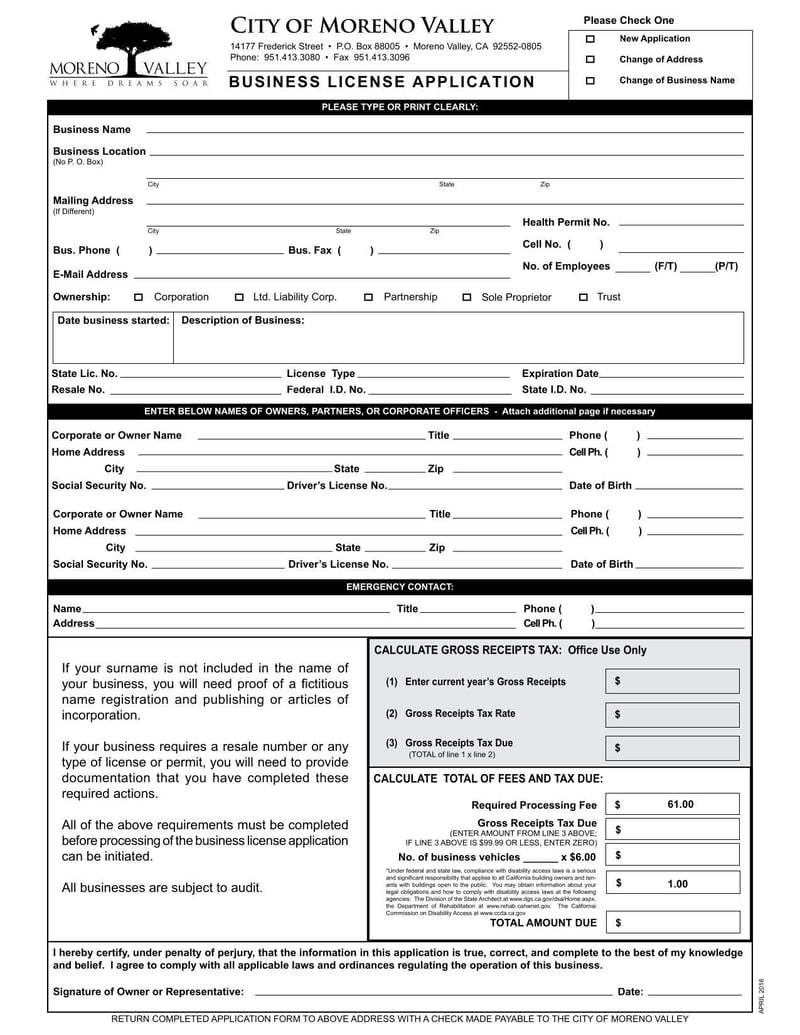 Large thumbnail of City of Moreno Valley Home Occupation Permit Application