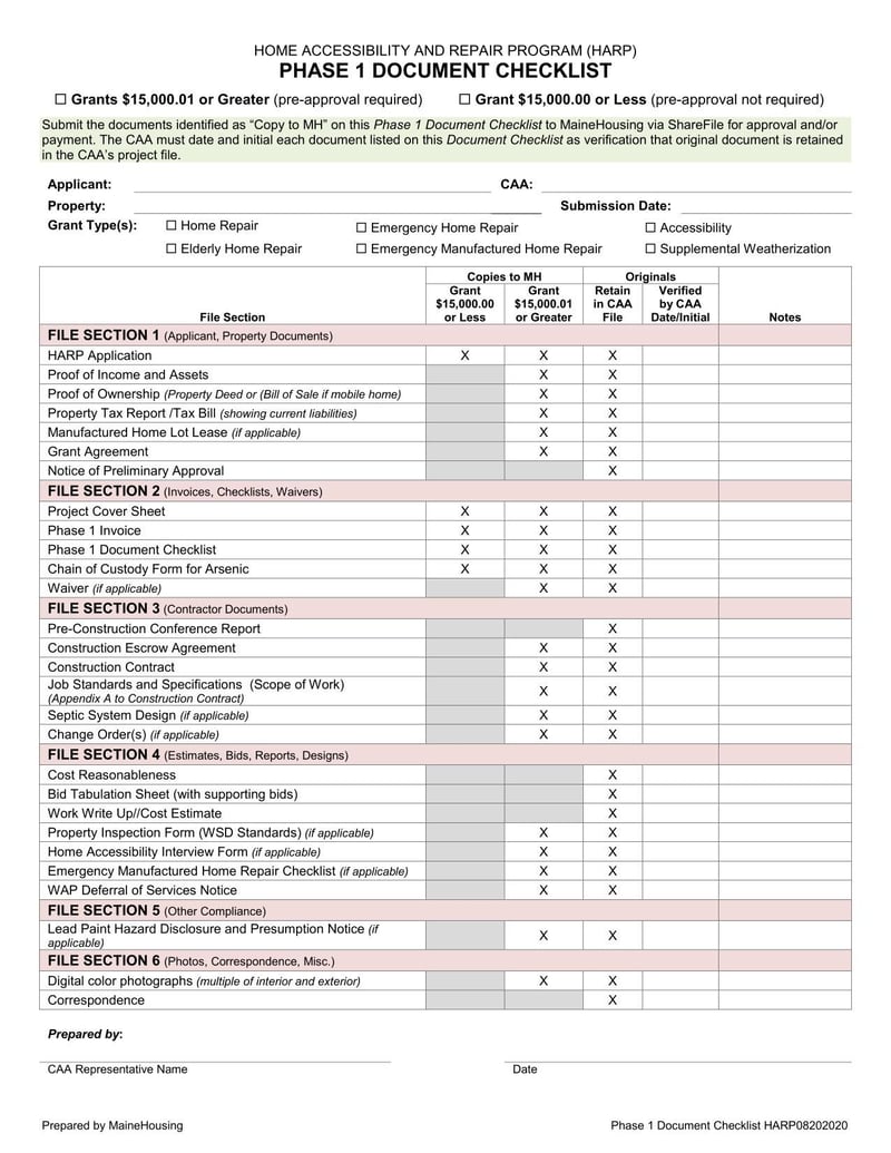 Large thumbnail of MaineHousing Phase 1 Document Checklist (2020)