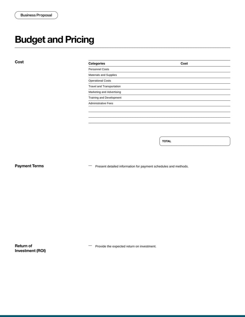 Business Proposal for presenting a business idea, goals, and plan to stakeholders