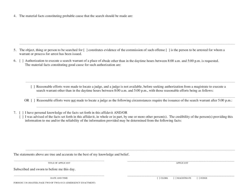 Large thumbnail of FORM DC-338 Affidavit for Search Warrant - Mar 2021