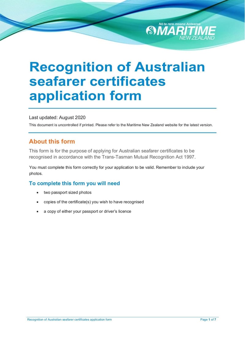 Large thumbnail of Recognition of Australian Certificates Application Form - Aug 2020