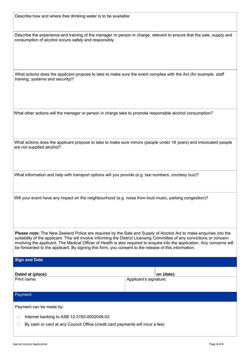 Large thumbnail of New Zealand Application for Special Licence (Premises)
