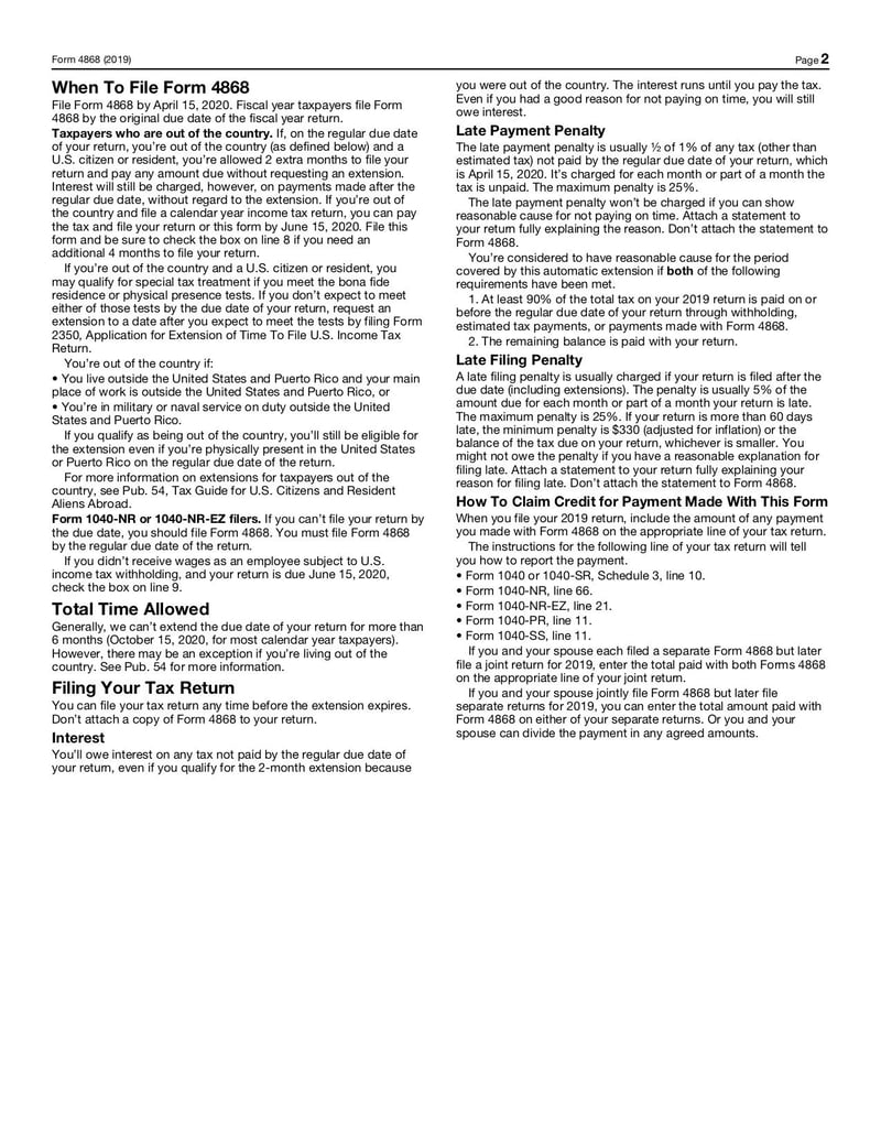 Large thumbnail of Form 4868 - Jan 2019