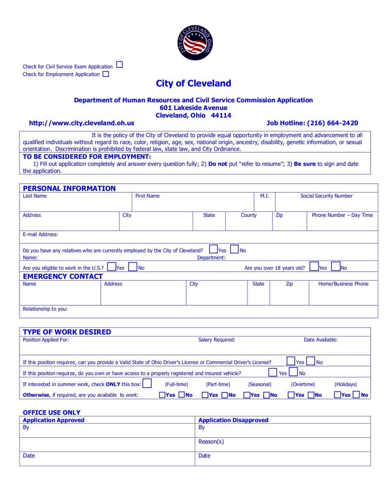 Large thumbnail of City of Cleveland Application Form - Aug 2013