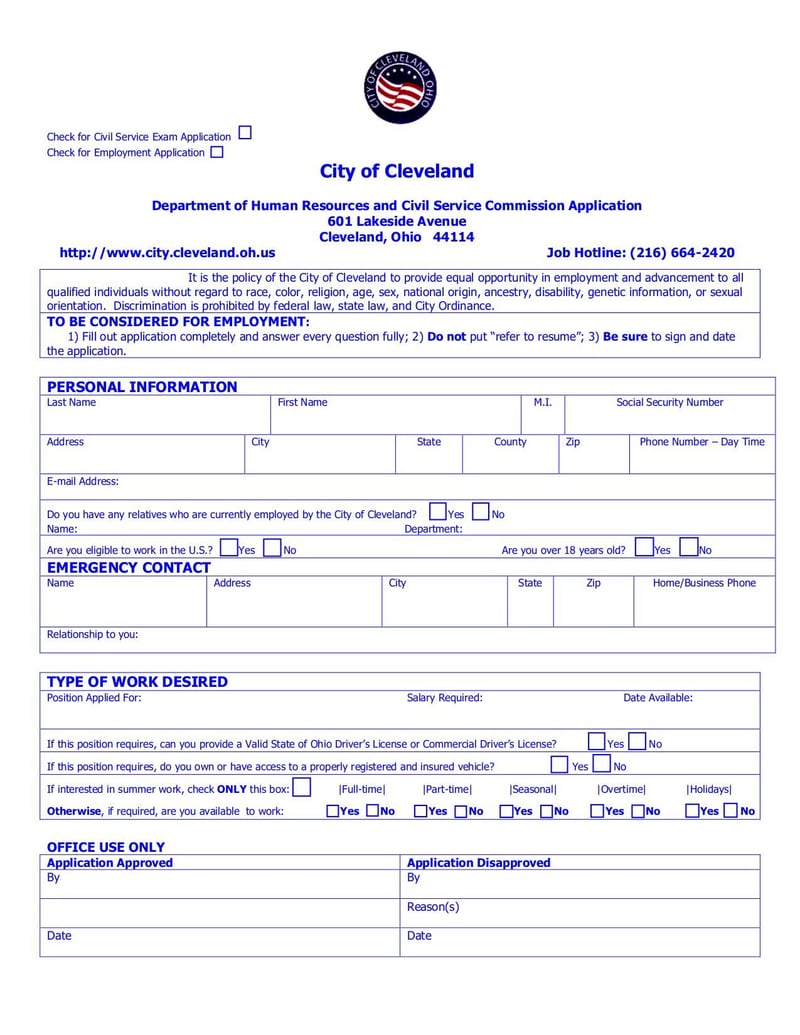 Thumbnail of City of Cleveland Application Form - Aug 2013 - page 0