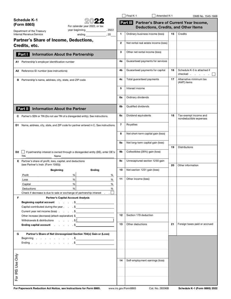 Large thumbnail of Schedule K-1 (Form 8865) - Nov 2022