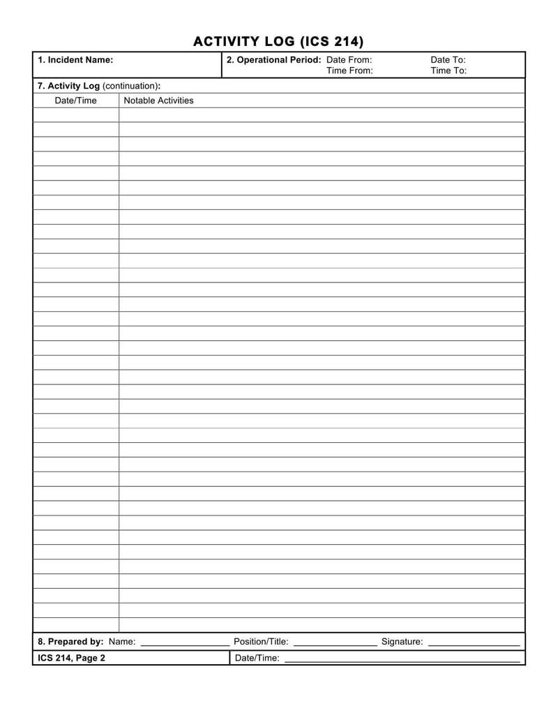 Large thumbnail of Washington Activity Log (ICS 214)