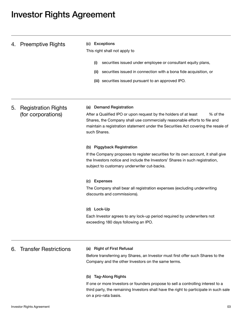 Investor Rights Agreement detailing equity terms, voting rights and share classifications