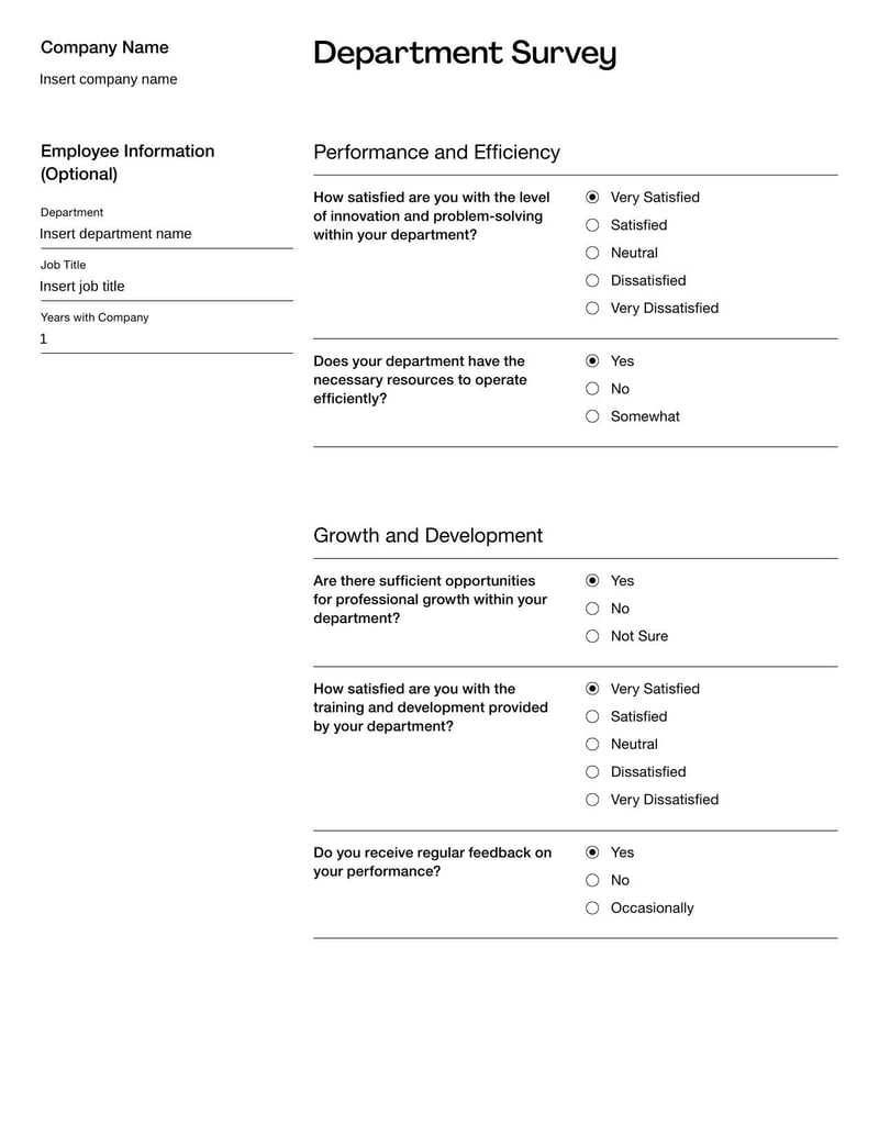 Survey for Department Template designed to assess departmental performance and gather feedback on team dynamics