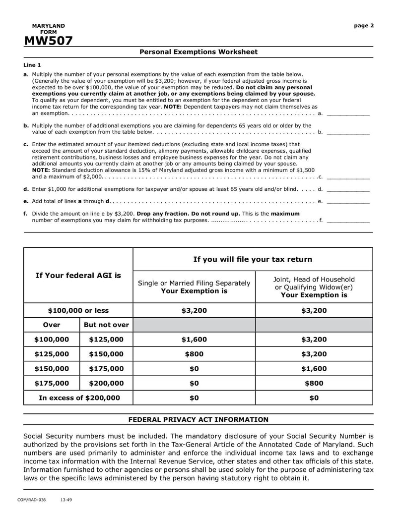 Large thumbnail of Maryland MW507 Employee's Maryland Withholding Exemption Certificate - Sep 2017