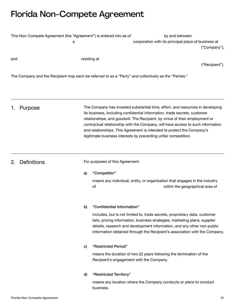 Non-Compete Agreement for restricting an employee from working with competitors or sharing confidential information