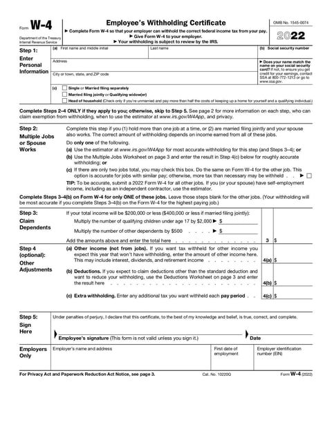 Employee's Withholding Certificate (Form W-4) - Dec 2021 - page 0