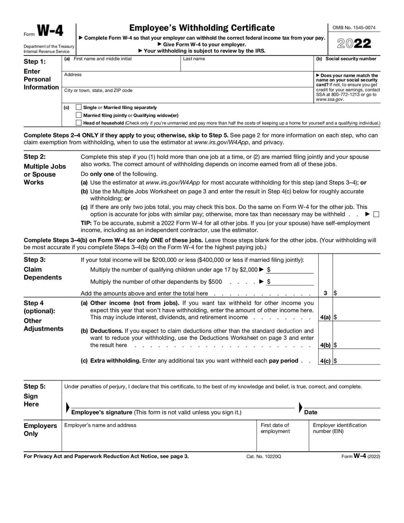 Large thumbnail of Employee's Withholding Certificate (Form W-4) - Dec 2021