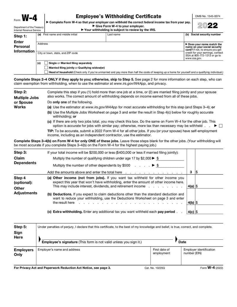 Thumbnail of Employee's Withholding Certificate (Form W-4) - Dec 2021 - page 0