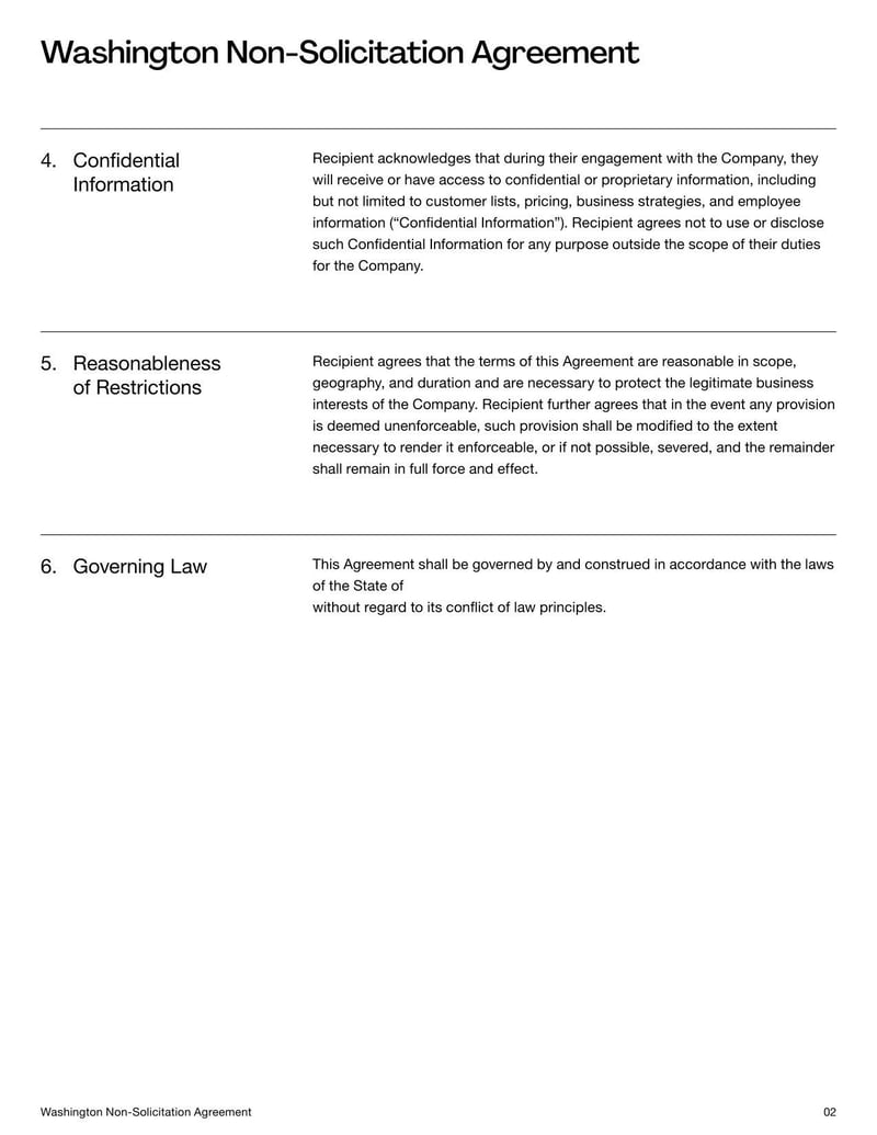 Non-Solicitation Agreement Washington State for preventing unfair solicitation of employees or clients