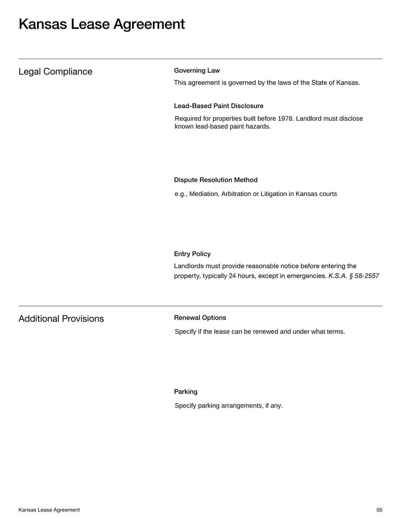 Large thumbnail of Kansas Lease Agreement Template